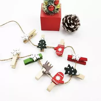 100 шт. разноцветных рождественских мини-деревянных зажимов, красных, зеленых, со снежинками и оленем, украшения для рождественской елки, аксессуары для рождественских украшений 2023 года