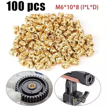 100 шт. резьбовая вставка самозажимная гайка латунная внутренняя резьба с накаткой M6*10*8