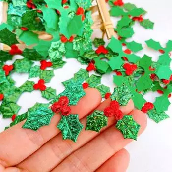 100 шт., рождественская нашивка, зеленый лист, красная ягодная аппликация, многоразовая нетканая ткань, сделай сам, рождественская елка, юбка, декоративный лист, принадлежности для вечеринок зелёный/красный