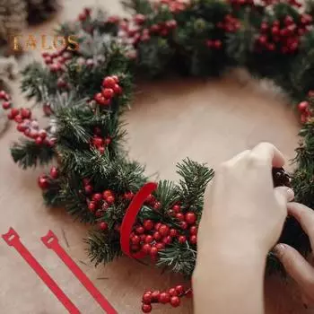 100 шт. рождественские гирлянды, зеленые/красные стяжки для крепления кабеля на липучках, регулируемые нейлоновые стяжки для садовых растений, для венков деревьев, лестниц, перил зелёный