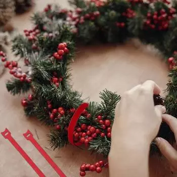 100 шт. рождественские гирлянды, зеленые/красные стяжки для кабелей и хомутов для растений зелёный