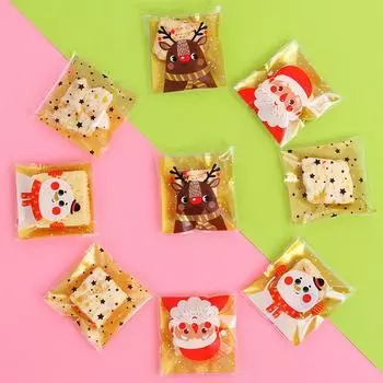 100 шт. рождественские конфетные пакеты картонные Санта/снеговик/олень упаковочные пакеты для печенья для Navidad DIY закусок выпечка упаковочные принадлежности 7x7cm