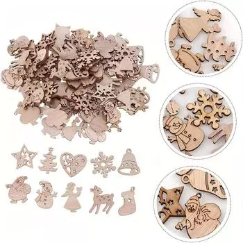 100 шт. Рождественские мини-деревянные украшения, деревянные рождественские бумажные вырезки, деревянные детали, рождественские деревянные детали, подвесные украшения 100pcs