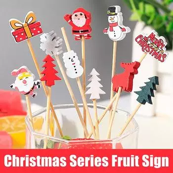 100 шт. рождественские наклейки с фруктами Санта-Клаус снеговик рождественская елка одноразовые бамбуковые палочки Merry Christmas Cupcake Cake Decor 2024