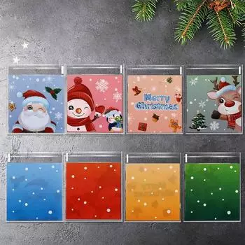 100 шт. Рождественские подарочные пакеты для конфет и печенья, самоклеящиеся пакеты для упаковки закусок и печенья, рождественские сувениры для вечеринок, пластиковые 10X10cm