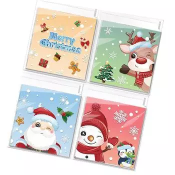100 шт. Рождественские подарочные пакеты для конфет и печенья Пластиковые самоклеящиеся пакеты для упаковки закусок и печенья Украшения для рождественской вечеринки