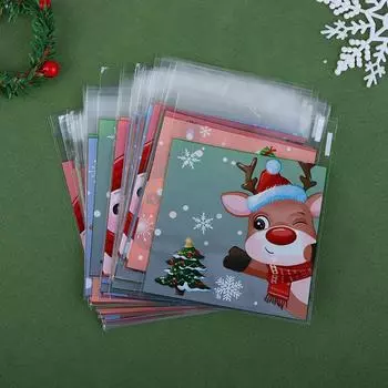 100 шт. Рождественские подарочные пакеты для конфет и печенья Пластиковые самоклеящиеся пакеты для упаковки закусок и печенья Украшения для рождественской вечеринки One Size