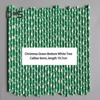 100 шт., рождественские соломинки, одноразовые бумажные соломинки с праздничным принтом для рождественской, новогодней вечеринки