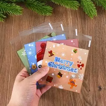 100 шт. Рождественский мешок для конфет и печенья Санта-Клауса, подарочный пакет для печенья, самоклеящаяся упаковка 2024, рождественский декор для вечеринки на Новый год 2025 as picture