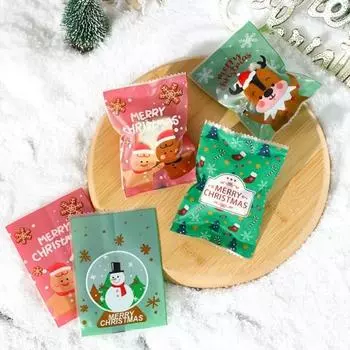 100 шт., Рождественский мешок для конфет, Санта-Снеговик, Лось, Медведь, пищевой класс, EVA, шоколадное печенье, лакомство, закуска, сумка для нуги, вечерние подарочный набор, комплект A