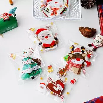 100 шт. рождественский мешок для печенья и конфет Санта-Клаус пластиковый подарочный мешок для печенья рождественские принадлежности для украшения вечеринки 2025 год