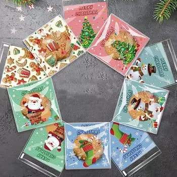 100 шт. Рождественский подарочный пакет, самоклеящийся пакет для упаковки печенья и конфет, подарочный пакет на годовщину, пластиковый пакет для выпечки закусок