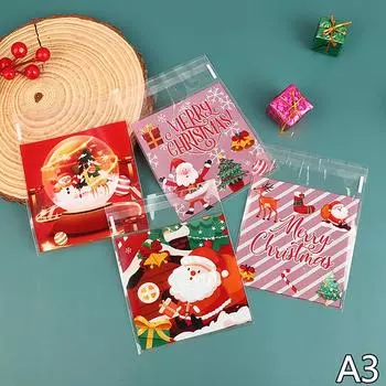 100 шт. Рождественский подарочный пакет, самоклеящийся пакет для упаковки печенья и конфет, подарочный пакет на годовщину, пластиковый пакет для выпечки закусок