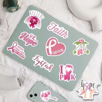 100 шт. розовая лента для осведомленности о раке груди, автомобильные наклейки, самоклеящиеся, распространяющие надежду, поддержку с верой, любовью, водонепроницаемые наклейки розовый