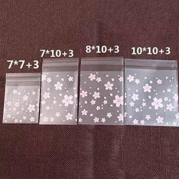 100 шт. Розовые прозрачные цветки вишни мини самоклеящиеся скраб-мешки Opp DIY 3