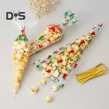 100 шт., самоклеящиеся кремовые пакеты, практичные рождественские пакеты с Санта-Клаусом и лосем, без запаха, пластиковые пакеты для конфет