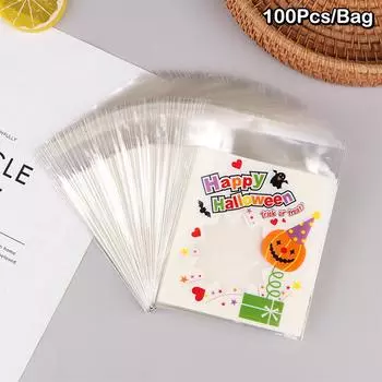 100 шт. самоклеящиеся пакеты с граффити на Хэллоуин, упаковочные пакеты из полипропилена для печенья и конфет, маленькие самоклеящиеся подарочные пакеты
