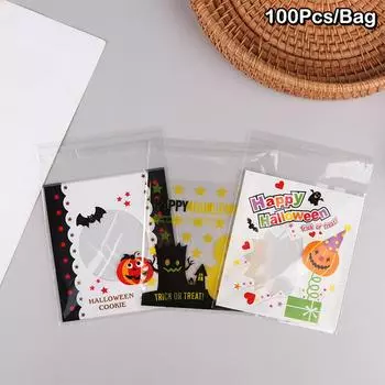 100 шт. самоклеящиеся пакеты с граффити на Хэллоуин, упаковочные пакеты из полипропилена для печенья и конфет, маленькие самоклеящиеся подарочные пакеты
