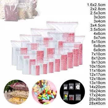 100 шт., самозапечатывающиеся прозрачные целлофановые пакеты, закрывающиеся пластиковые полиэтиленовые пакеты с застежкой-молнией с красными краями, полиэтиленовые пакеты для фотографий, открыток, ювелирных документов, хлебобулочных изделий, печенья, конф