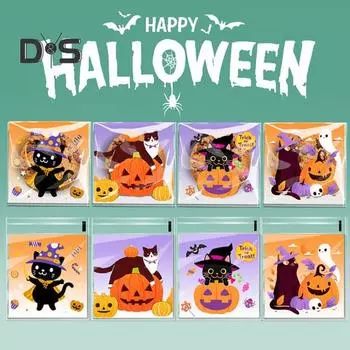 100 шт. самозапечатывающихся прозрачных пакетов для конфет на Хэллоуин, прозрачные пакеты для упаковки печенья, легкие многоразовые пакеты для конфет, праздничные принадлежности G