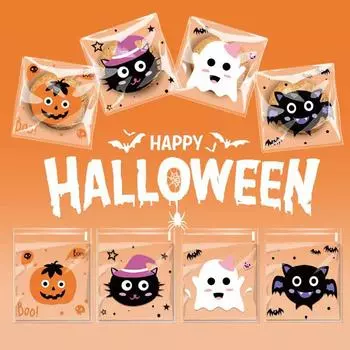 100 шт. Счастливого Хэллоуина конфеты мешок подарочные пакеты печенья печенья закуски пластиковые упаковочные пакеты 10X10 см самозапечатывающийся пакет Хэллоуин вечеринка