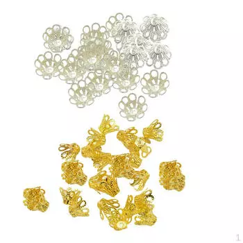 100 шт., серебряные, золотые металлические филигранные цветочные бусины, торцевая крышка для изготовления ювелирных изделий
