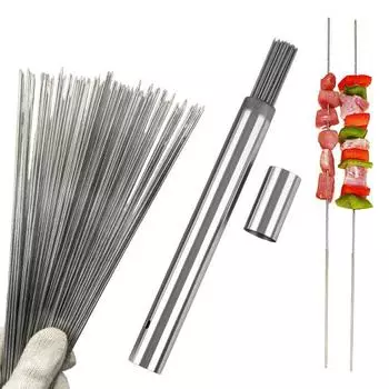 100 шт. шампуров для барбекю из нержавеющей стали, портативные многоразовые шампуры для барбекю с трубкой, железная палка для кебаба, термостойкие аксессуары для гриля на открытом воздухе 1 Set