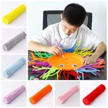 100 шт. шенилловые стебли DIY полоски твист-бар развивающие игрушки плюшевые проволочные твист-палочки декор Blue