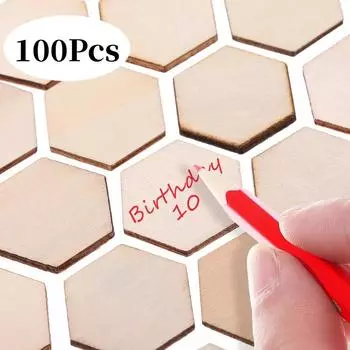 100 шт., шестигранная пустая древесная щепа, незавершенная деревянная тарелка, декоративное искусство, поделки, изготовление свадебных бирок, рождественские пустые подарки 100Pcs 2cm