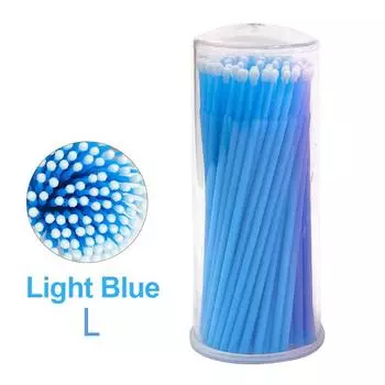 100 шт. Щеточка для чистки ресниц, микроватные палочки для наращивания ресниц, отдельные микрощеточки для ресниц, инструменты для снятия макияжа L светло-синий