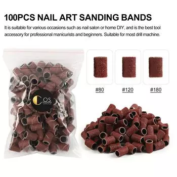 100 шт., шлифовальное кольцо для всех гелей, набор электрических сверл для ногтей 80/120/180 дюймов