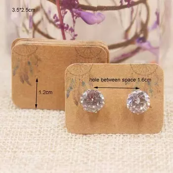 100 шт. симпатичная однотонная бумажная упаковка для сережек DIY маленькая сережка-гвоздик белая крафт-бумага розовая ювелирная витрина слоновая кость