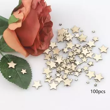 100 шт. смешанного размера деревянные звезды поделки натуральные необработанные деревянные заготовки деревянные поделки части дерева DIY скрапбук вечеринка One Size хаки