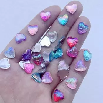 100 шт. смешанных 10 мм блестящих акриловых стразов AB Color Hearts, задняя плоская декорация, скрапбукинг, украшения своими руками, украшение для ногтей, стразы разноцветный