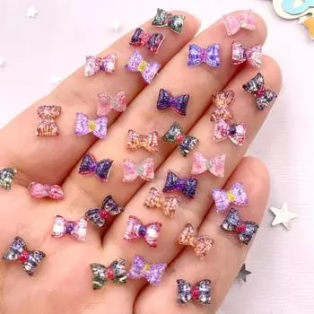 100 шт. смоляных блесток, красочных мини-кристаллов, цветочных сеток, бантов, плоских страз, художественных аппликаций для ногтей, декора, сделай сам, скрапбукинга, поделок 100Pcs