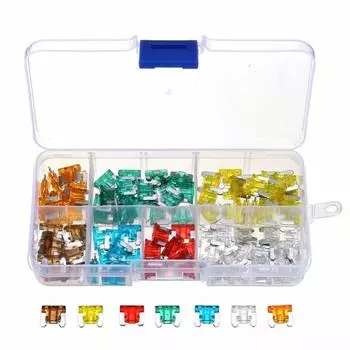 100 шт. стандартный маленький мини-размер лезвия Тип автомобильных предохранителей Ассортимент 5A/7,5A/10A/15A/20A/25A/30A набор предохранителей Авто Грузовик с зажимом для коробки 100pcs V 1 box (10 plasti