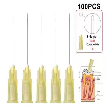 100 шт. стоматологическая эндо ирригационная игла 25G/27G/30GA 30G конец-закрытый боковой отверстие эндо шприц игла для промывания корневых каналов 30G жёлтый