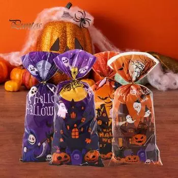 100 шт. сумка для сладостей на Хэллоуин, призрачный тыквенный замок, герметичный держатель для хранения продуктов питания для конфет, печенья, закусок 100pcs