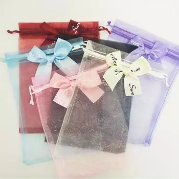 100 шт. сумка из пряжи с бантом и конфетами, однотонная сумка из пряжи с жемчугом, подарочная сумка для ювелирных изделий, свадебная упаковка, сумка из пряжи для магазинов красный