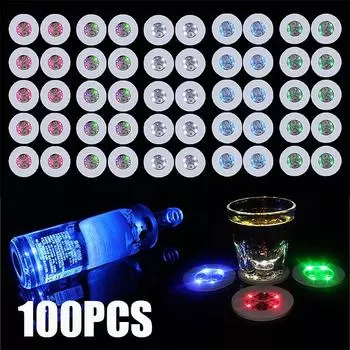 100 шт. светодиодный коврик для посуды, светящаяся наклейка, цветная мигающая наклейка на бутылку, светящаяся подставка под стакан, барная стойка 6cm