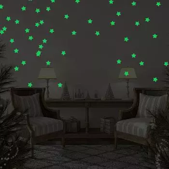 100 шт. светящиеся в темноте звездные флуоресцентные яркие 3D пластиковые настенные наклейки для детской спальни, украшения потолка, размер 3 см 1