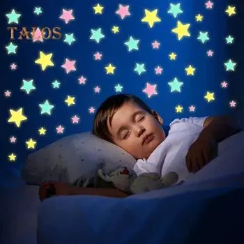 100 шт. светящихся наклеек на стену в виде звезд, светящиеся в темноте, настенные наклейки без клея с клейкой лентой для потолка, детской спальни разноцветный