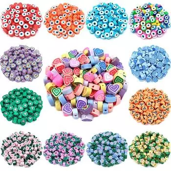 100 шт. свободные бусины для изготовления ювелирных изделий, цветок, сердце слона, сделай сам, для подвески из мягкой глины, оптовая продажа, ожерелье, браслет 10mm Eye разноцветный