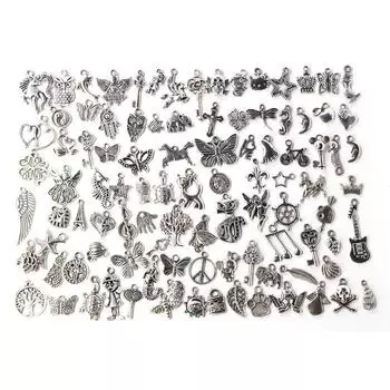 100 шт., тибетское серебро, смешанный кулон, изготовление ювелирных изделий, сделай сам, ремесло, подвески в форме сердца с изображением животных и цветов 100pcs