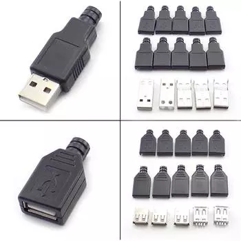 100 шт. Тип A Мужской Женский USB 4-контактный разъем разъема с черной пластиковой крышкой Тип A DIY наборы usb male