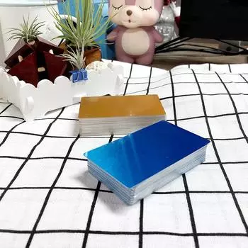 100 шт./упак. 5 цветов: черный, серебристый, желтый, синий, алюминиевый сплав, лазерная гравировка, металлические визитные карточки для бизнеса, заготовки жёлтый