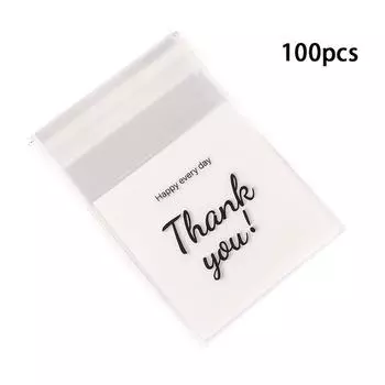 100 шт./упак., прозрачные пакеты с надписью «Спасибо», самоклеящиеся пакеты для конфет, печенья, выпечки, кондитерских изделий 7cm