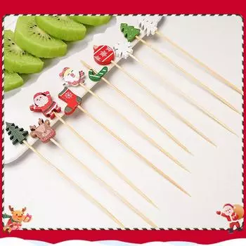 100 шт./упак. Рождественская тематическая бамбуковая палочка фруктовая вилка художественная цветочная палочка Санта-Клаус снеговик олень веревка палочка