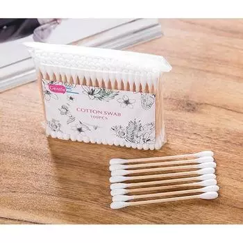 100 шт./упак. ватный тампон с двойной головкой, бамбуковые ватные палочки для чистки ушей, деревянные палочки, ватные тампоны 100pcs