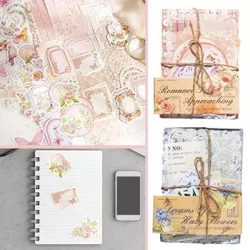 100 шт./упаковка креативных материалов для самостоятельного изготовления скрапбукинга, ретро-цветочные мотивы, в том числе заметки и наклейки, можно использовать для украшения блокнотов One Size